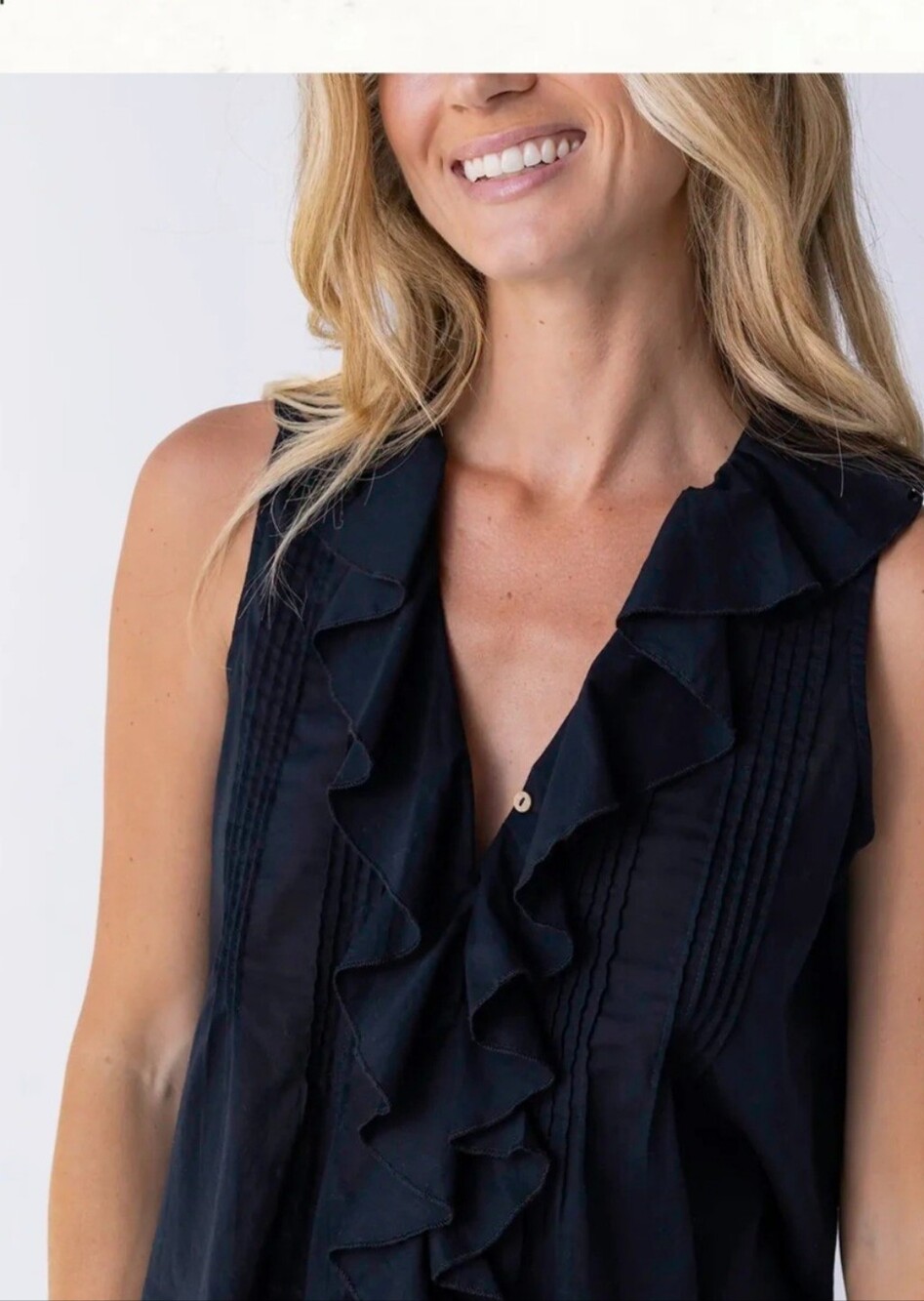 NWOT "MY Favorite Cotton Top" From NATURAL LIFE-Black Ruffle V-Neck Sleeveless